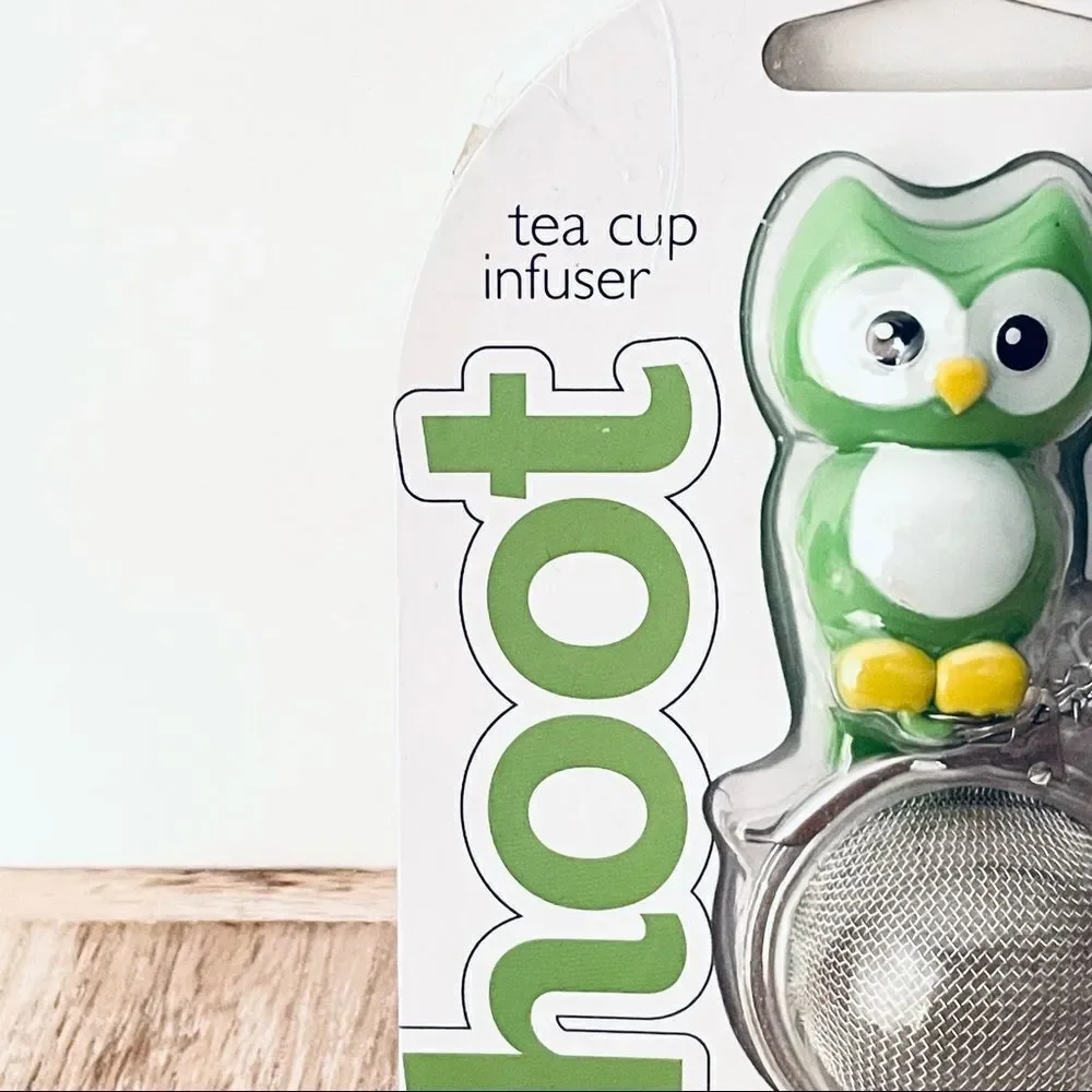 NWT JOIE Hoot stainless steel green white Owl Tea cup Infuser